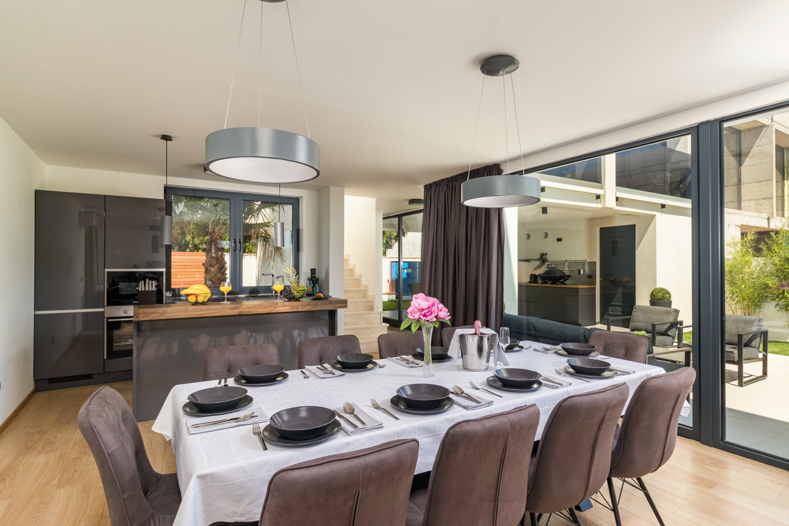 Dining room set for a large group
